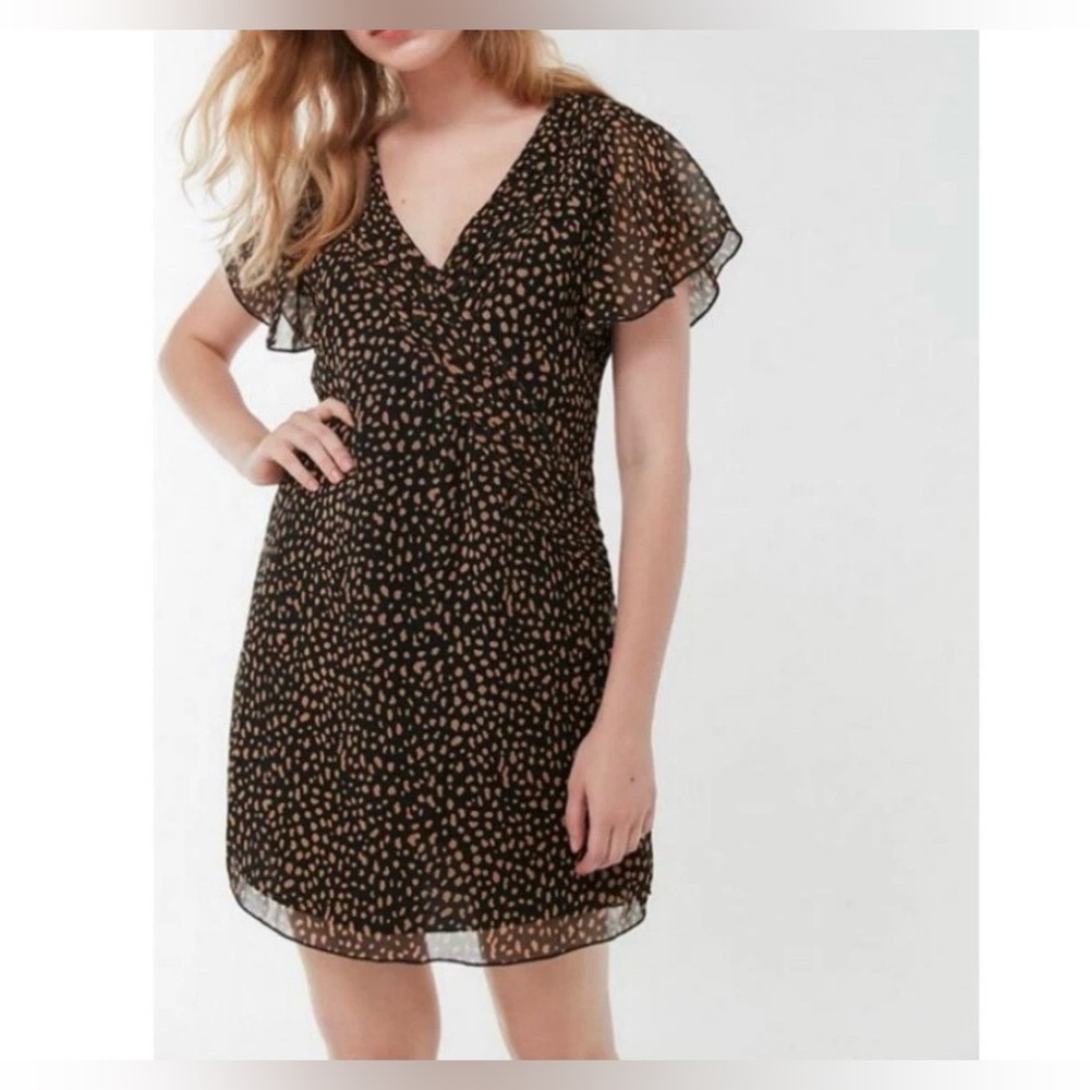 Urban Outfitters Rosalee V-Neck Flutter Sleeves Animal print Dress Black Sz.S